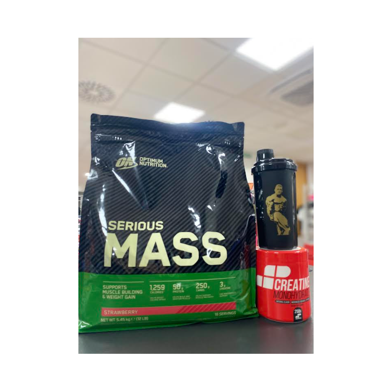 PACK REGALO (PAGA SERIOUS MASS 5,45KG Y CREATINA + SHAKER GRATIS)