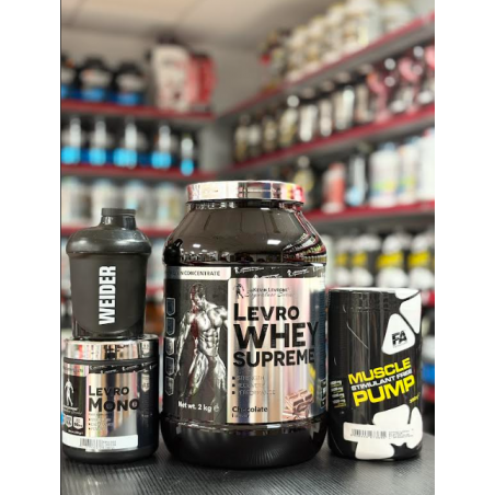 PACK Levro Whey Supreme 2kg + Creatina Levro Mono 300gr + Muscle Pump  350gr + Shaker